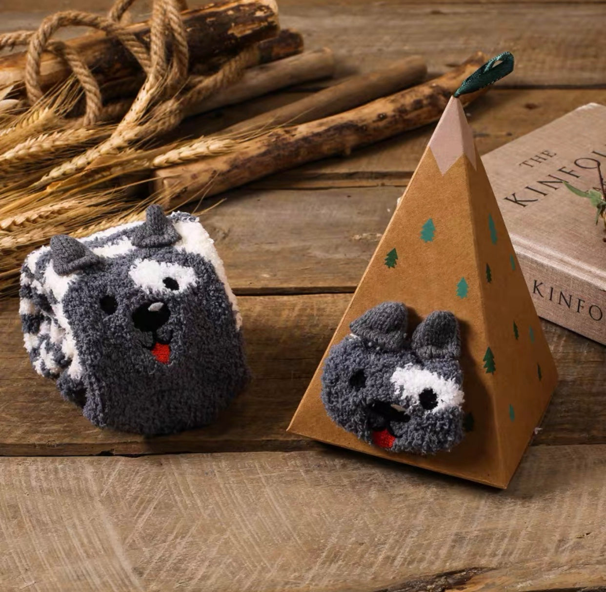 Grey Puppy Dog Socks in a Box