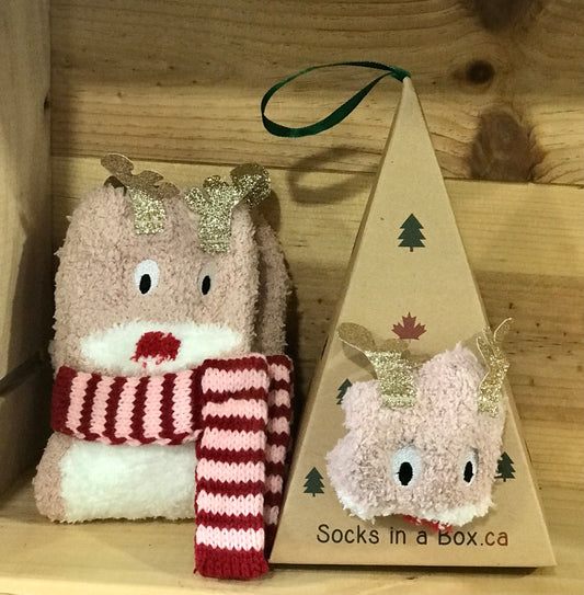 Reindeer with Scarf Christmas Socks in a Box
