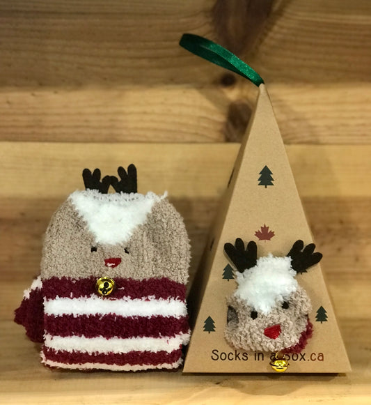 Reindeer with Bell Christmas Socks in a Box