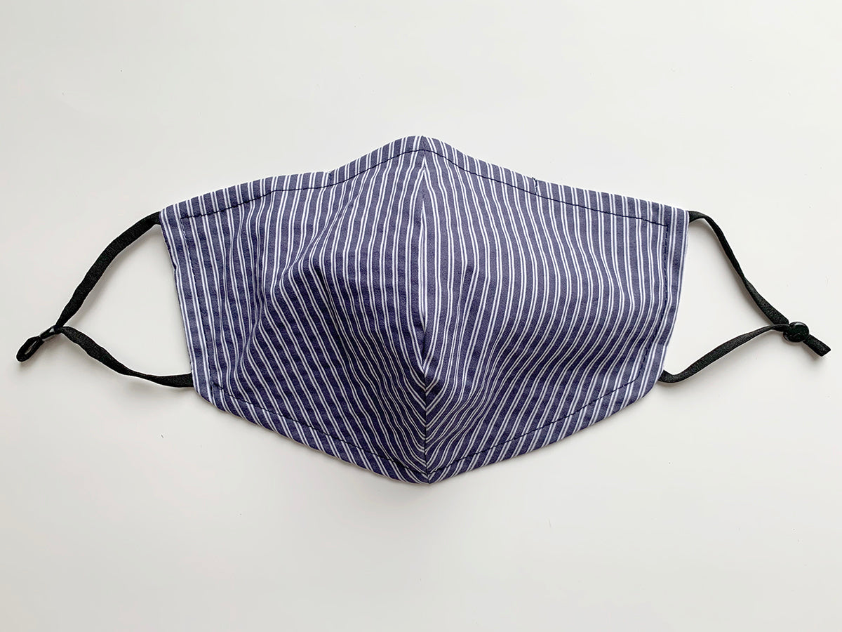 Designer Mask - Seersucker Navy Stripes